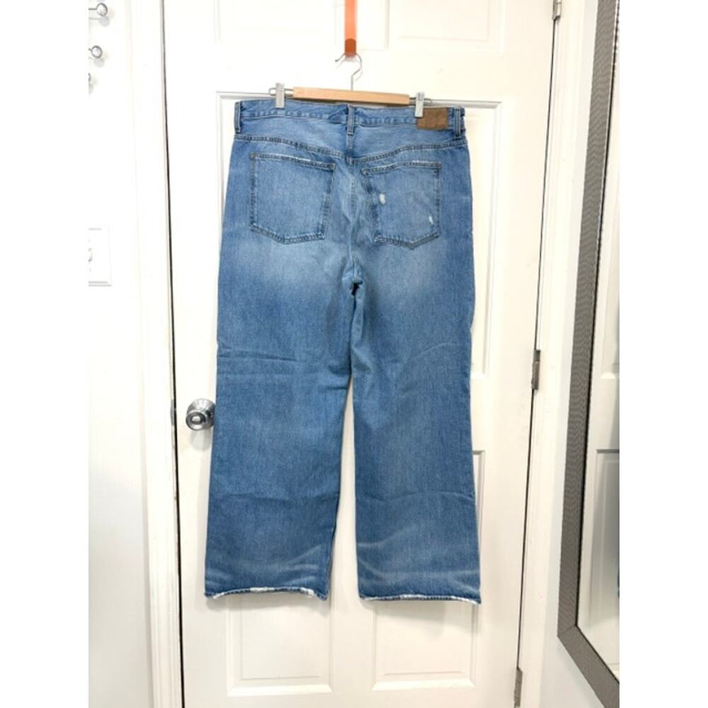 Madewell Low Slung Baggy Jeans Sz 32 NS198 Distressed Wide Leg Button Fly Cotton - Picture 6 of 13